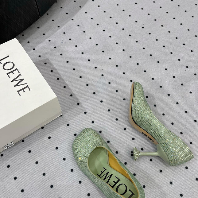 Loew pump 100 in suede and allover rhinestones pastel green