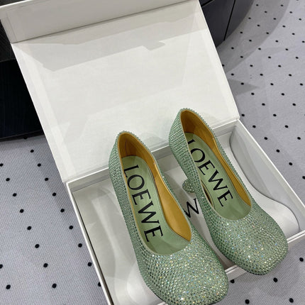 Loew pump 100 in suede and allover rhinestones pastel green