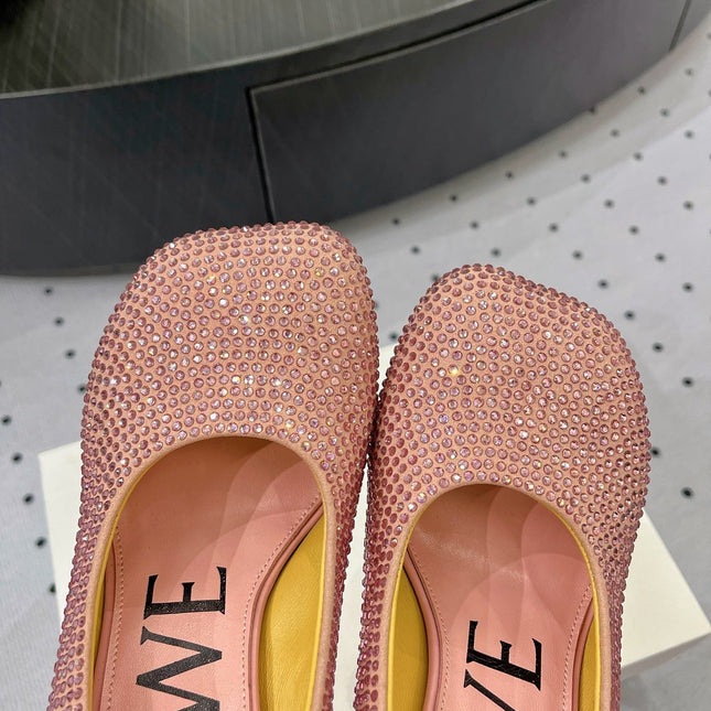Loew pump 100 in suede and allover rhinestones pink