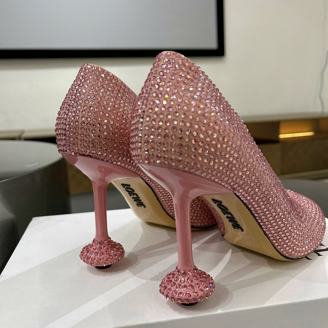 Loew pump 100 in suede and allover rhinestones pink