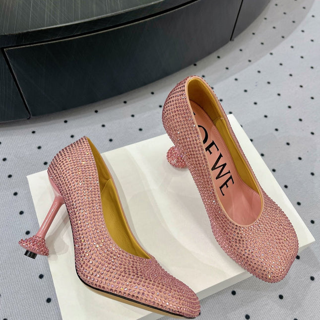 Loew pump 100 in suede and allover rhinestones pink