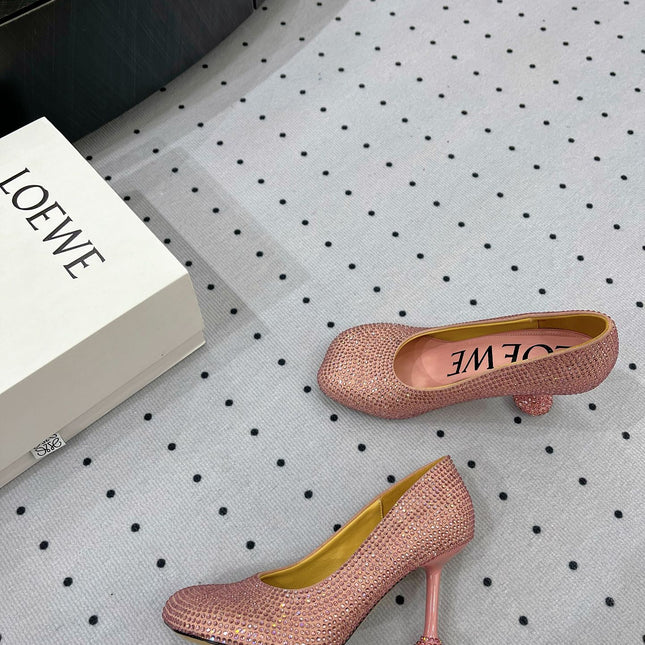 Loew pump 100 in suede and allover rhinestones pink