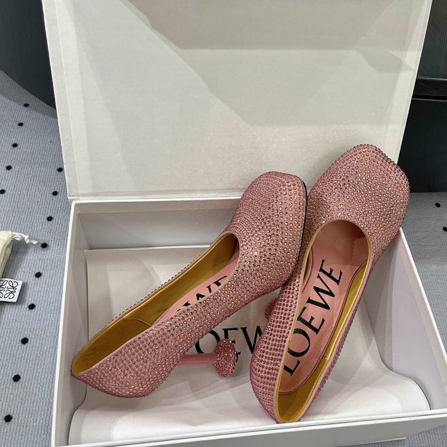Loew pump 100 in suede and allover rhinestones pink