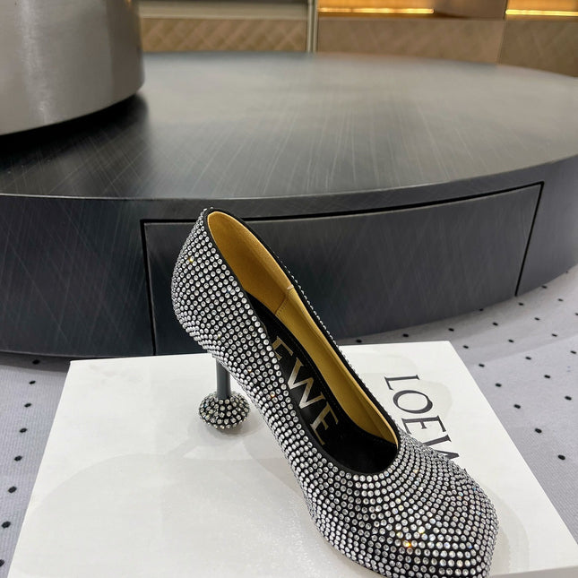 Loew pump 100 in suede and allover rhinestones black