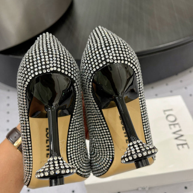 Loew pump 100 in suede and allover rhinestones black