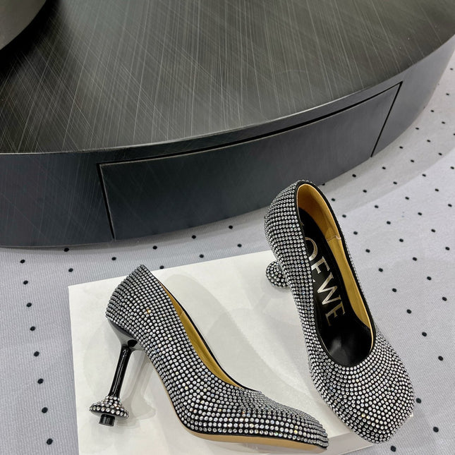 Loew pump 100 in suede and allover rhinestones black