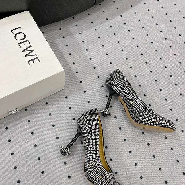 Loew pump 100 in suede and allover rhinestones black