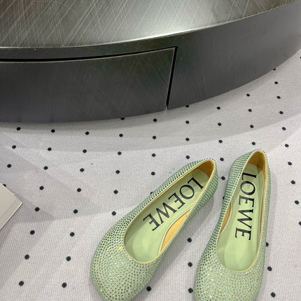 Toy ballerina in suede and allover rhinestones pastel green