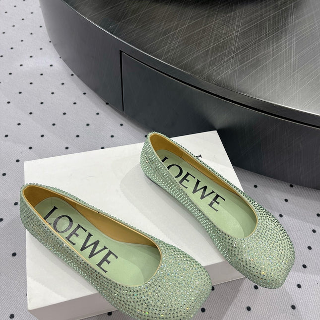 Toy ballerina in suede and allover rhinestones pastel green