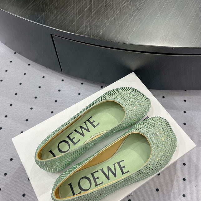 Toy ballerina in suede and allover rhinestones pastel green