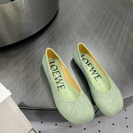 Toy ballerina in suede and allover rhinestones pastel green