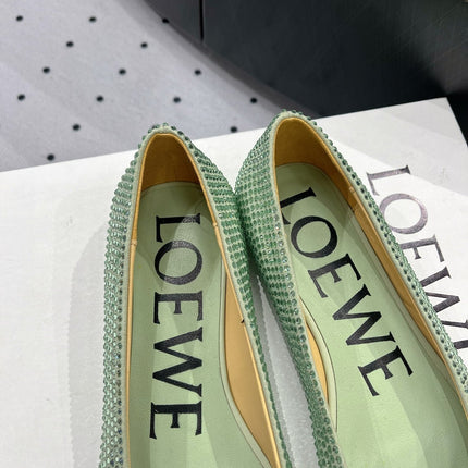 Toy ballerina in suede and allover rhinestones pastel green