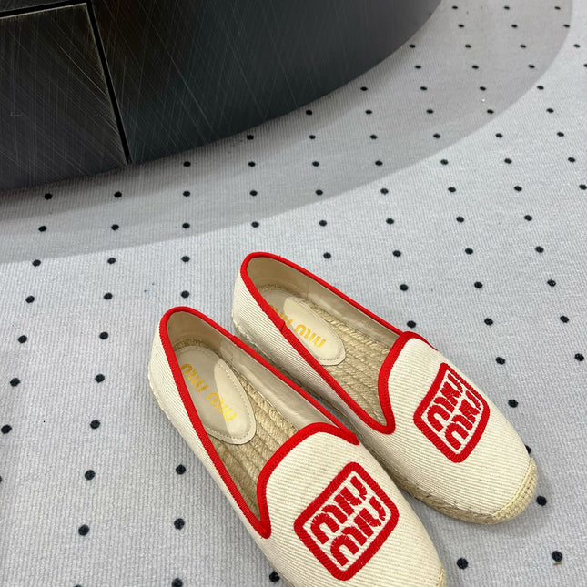 Loafer Shoes Ivory With Red Border Fabric Linen
