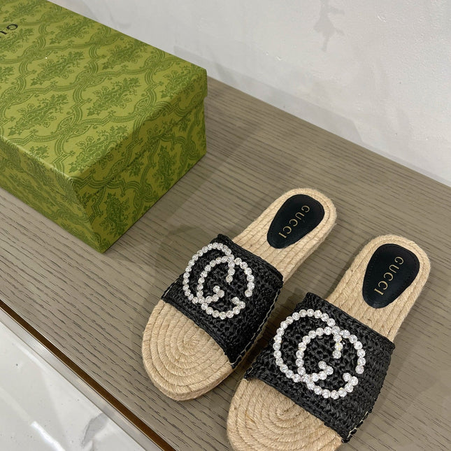 GG INTERLOCKING G ESPADRILLE BLACK FABRIC