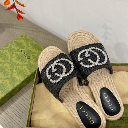 GG INTERLOCKING G ESPADRILLE BLACK FABRIC