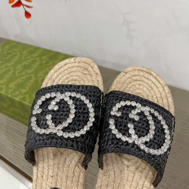 GG INTERLOCKING G ESPADRILLE BLACK FABRIC