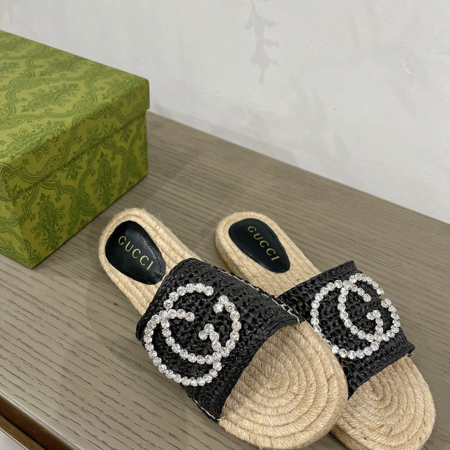 GG INTERLOCKING G ESPADRILLE BLACK FABRIC