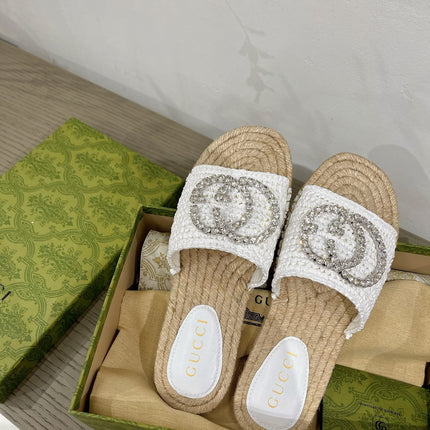 GG INTERLOCKING G ESPADRILLE WHITE FABRIC