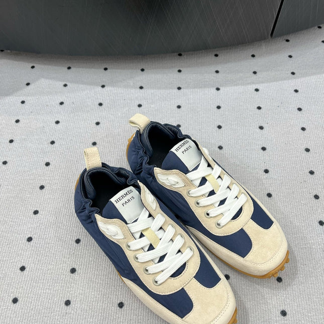 TRAIL SNEAKER IN IVORY TAN MIX SPACE BLUE SUEDE