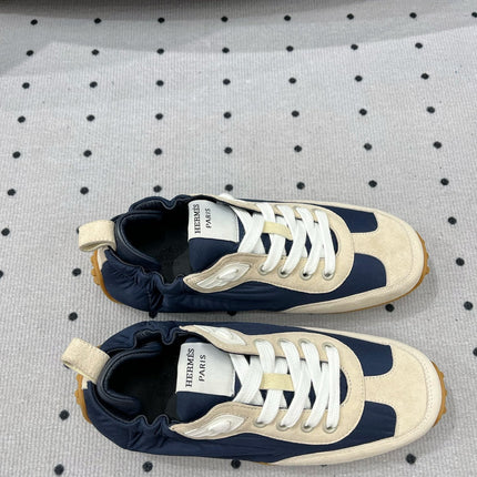 TRAIL SNEAKER IN IVORY TAN MIX SPACE BLUE SUEDE
