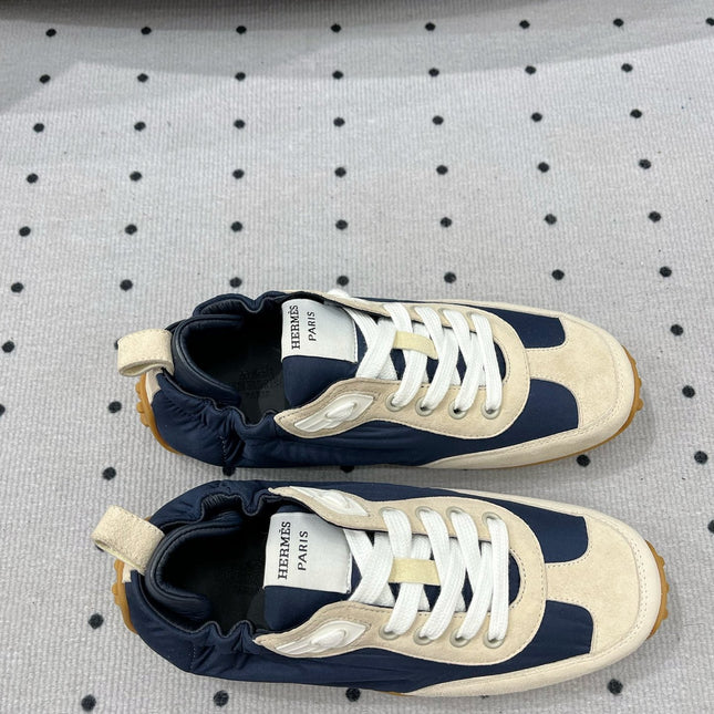 TRAIL SNEAKER IN IVORY TAN MIX SPACE BLUE SUEDE