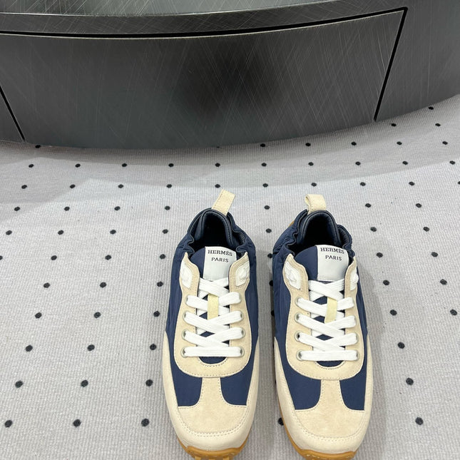 TRAIL SNEAKER IN IVORY TAN MIX SPACE BLUE SUEDE