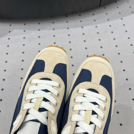 TRAIL SNEAKER IN IVORY TAN MIX SPACE BLUE SUEDE