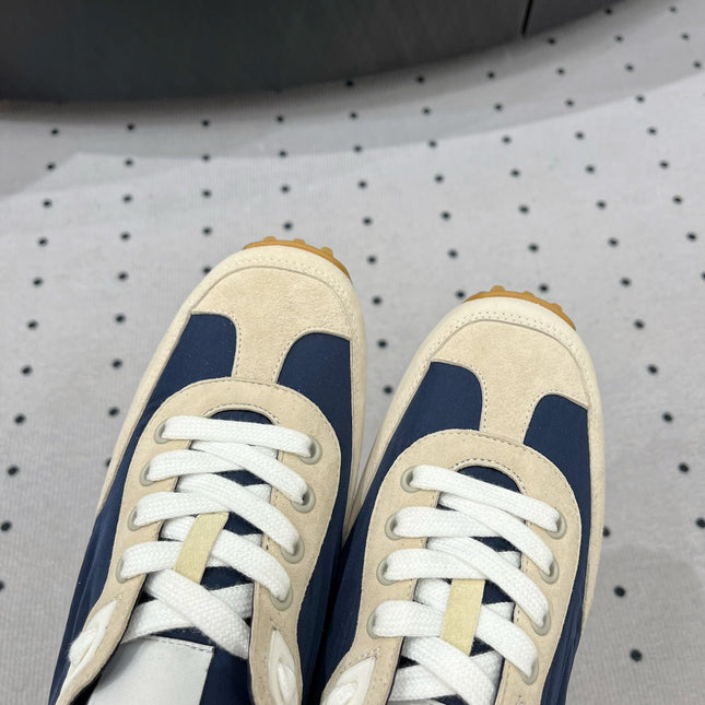 TRAIL SNEAKER IN IVORY TAN MIX SPACE BLUE SUEDE