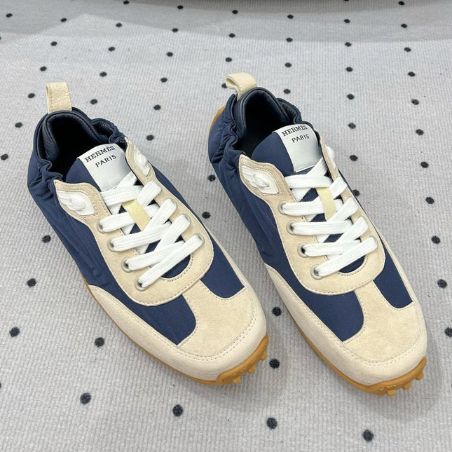 TRAIL SNEAKER IN IVORY TAN MIX SPACE BLUE SUEDE
