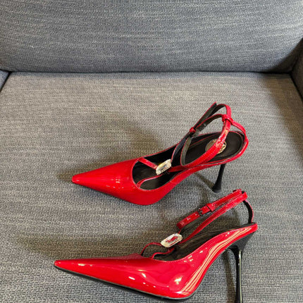 HIGH SANDAL ATTACHED GEM IN RED GLOSSY CALFSKIN