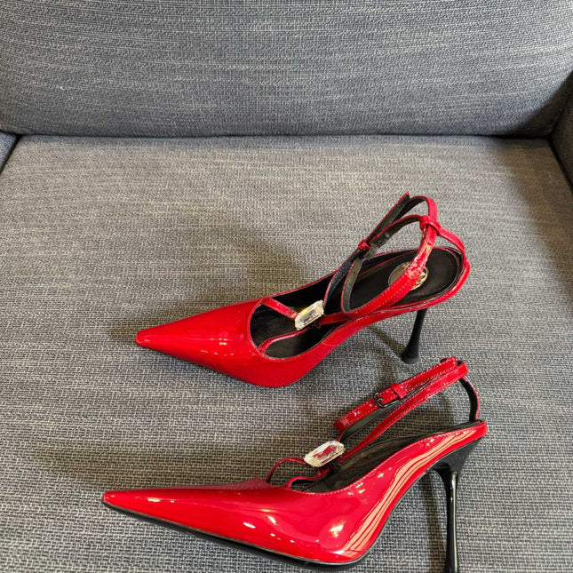 HIGH SANDAL ATTACHED GEM IN RED GLOSSY CALFSKIN
