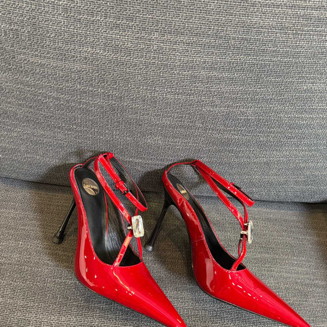 HIGH SANDAL ATTACHED GEM IN RED GLOSSY CALFSKIN