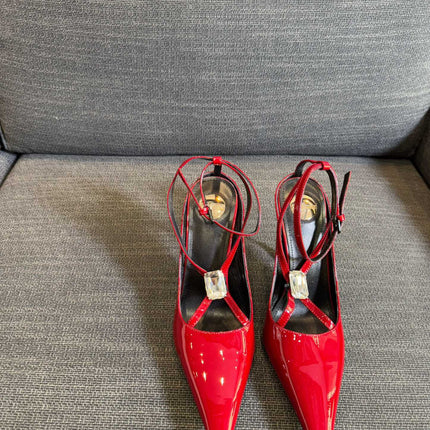 HIGH SANDAL ATTACHED GEM IN RED GLOSSY CALFSKIN