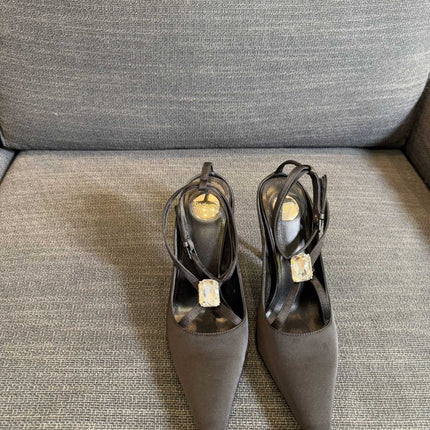 HIGH SANDAL ATTACHED GEM IN BLACK SILK