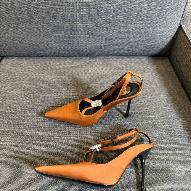 HIGH SANDAL ATTACHED GEM IN TANGELO ORANGE SILK