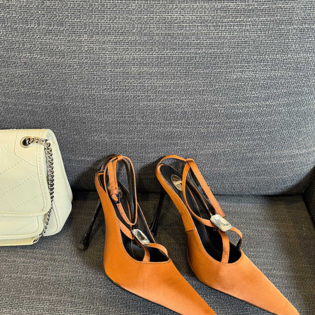HIGH SANDAL ATTACHED GEM IN TANGELO ORANGE SILK