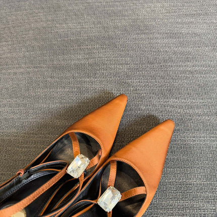 HIGH SANDAL ATTACHED GEM IN TANGELO ORANGE SILK