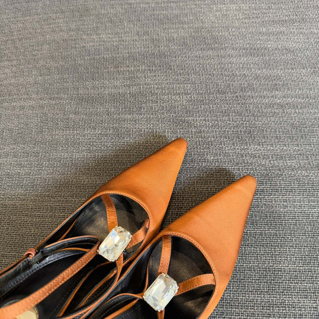 HIGH SANDAL ATTACHED GEM IN TANGELO ORANGE SILK
