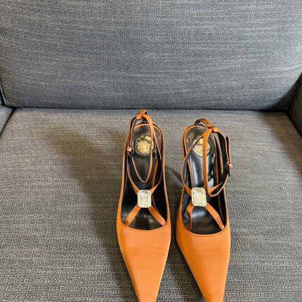 HIGH SANDAL ATTACHED GEM IN TANGELO ORANGE SILK