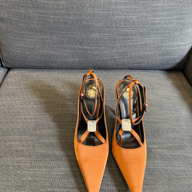 HIGH SANDAL ATTACHED GEM IN TANGELO ORANGE SILK