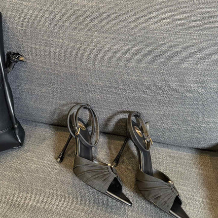 LOLA HIGH SANDALS IN BLACK SMOOTH LAMBSKIN AND DRAPED JERSEY