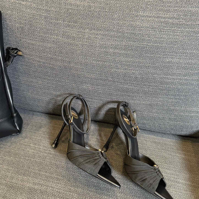 LOLA HIGH SANDALS IN BLACK SMOOTH LAMBSKIN AND DRAPED JERSEY