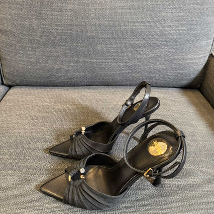 LOLA HIGH SANDALS IN BLACK SMOOTH LAMBSKIN AND DRAPED JERSEY