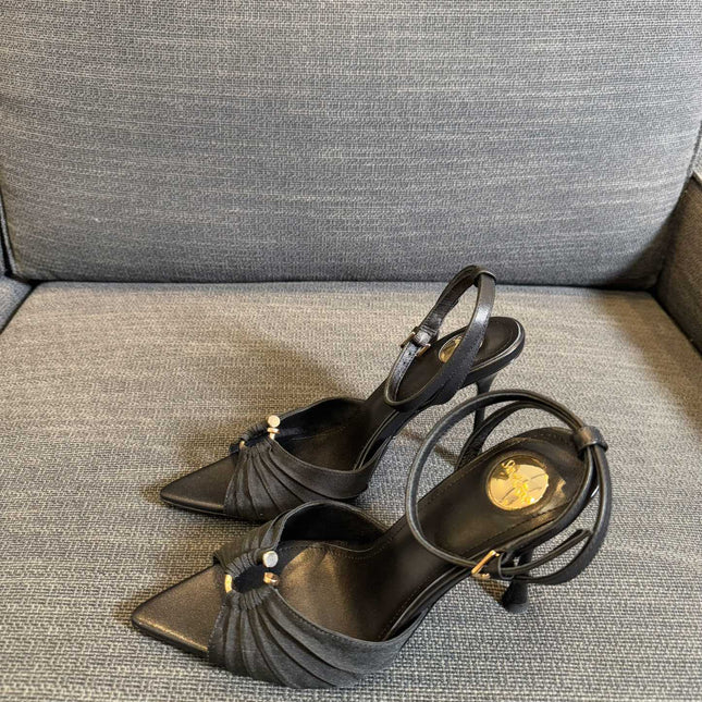 LOLA HIGH SANDALS IN BLACK SMOOTH LAMBSKIN AND DRAPED JERSEY