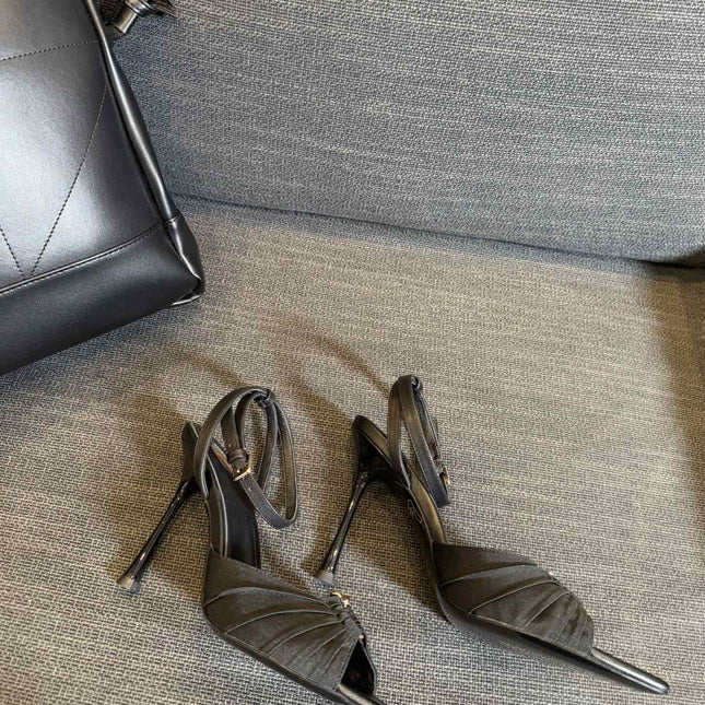 LOLA HIGH SANDALS IN BLACK SMOOTH LAMBSKIN AND DRAPED JERSEY