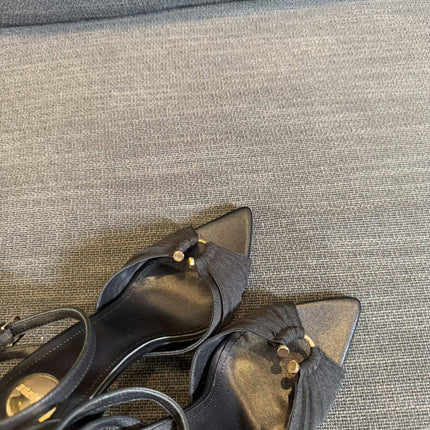 LOLA HIGH SANDALS IN BLACK SMOOTH LAMBSKIN AND DRAPED JERSEY