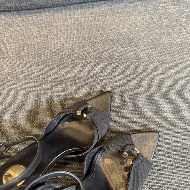 LOLA HIGH SANDALS IN BLACK SMOOTH LAMBSKIN AND DRAPED JERSEY