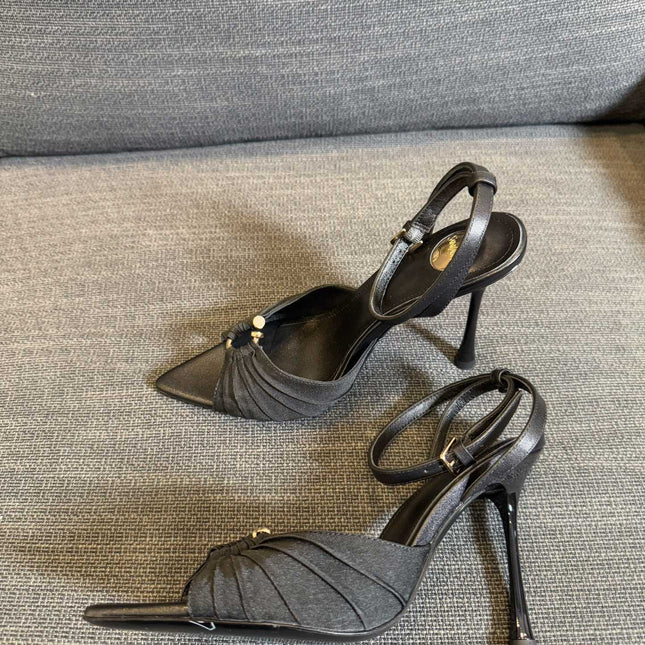 LOLA HIGH SANDALS IN BLACK SMOOTH LAMBSKIN AND DRAPED JERSEY