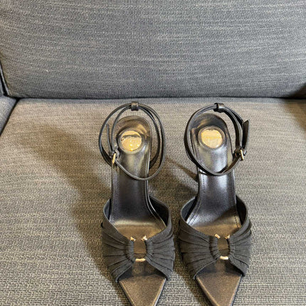 LOLA HIGH SANDALS IN BLACK SMOOTH LAMBSKIN AND DRAPED JERSEY