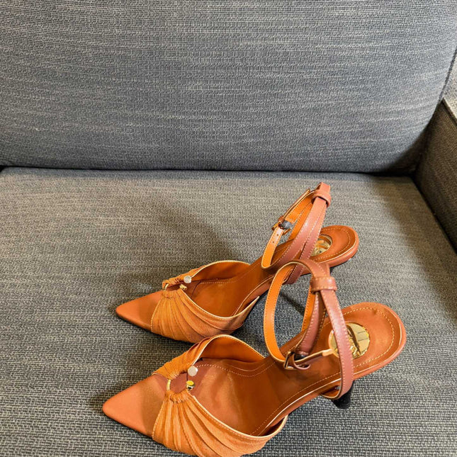 LOLA HIGH SANDALS IN TANGELO ORANGE SMOOTH LAMBSKIN AND DRAPED JERSEY